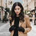 Isabella (black) - Italian lambskin leather gloves with cashmere lining & touchscreen feature 10