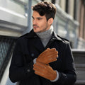 Jack (camel) – Suede leather gloves with luxurious sheep fur lining 2