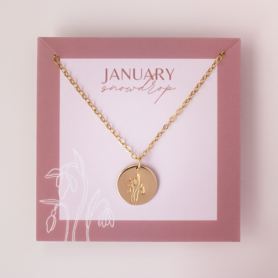 January Birth Flower Necklace • Snowdrop