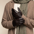 Julian (dark brown) - Classic sheepskin leather gloves with warm fleece lining and touchscreen feature 6
