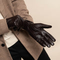 Julian (dark brown) - Classic sheepskin leather gloves with warm fleece lining and touchscreen feature 7