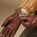 Julietta (brown) - Lambskin leather gloves with plush rabbit fur lining and touchscreen feature 7