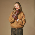 Julietta (brown) - Lambskin leather gloves with plush rabbit fur lining and touchscreen feature 8