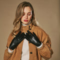 Julietta (black) - Lambskin leather gloves with plush rabbit fur lining and touchscreen feature 8