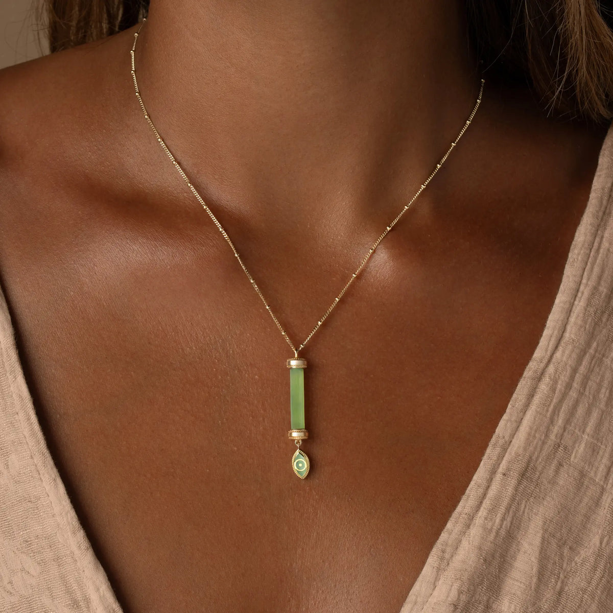 Guardian Spirit Jade Evil Eye Gold Necklace