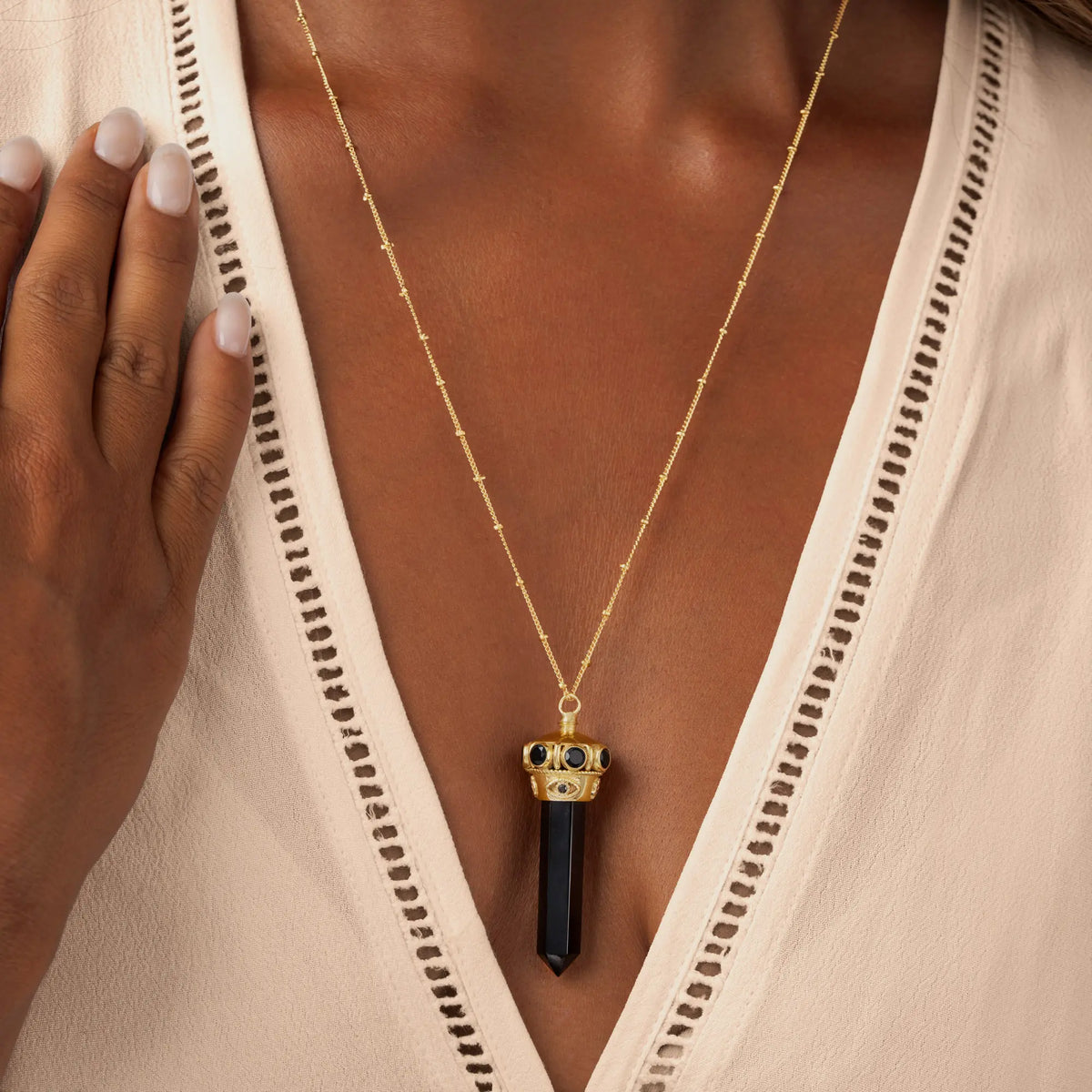 Eternal Harmony Multi-Charm Onyx Gold Necklace