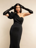 Lucia (black) - Italian unlined 12-button length leather opera gloves 2