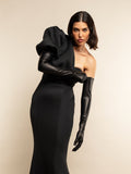 Lucia (black) - Italian unlined 16-button length leather opera gloves 5