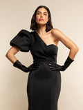Lucia (black) - Italian unlined 6-button length leather opera gloves 8