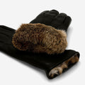 Luciana (black) - Extended women’s Italian lambskin leather gloves with rabbit fur lining 3