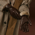 Luciana (brown) - Extended women's Italian lambskin leather gloves with rabbit fur lining 10