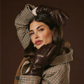 Luciana (brown) - Extended women's Italian lambskin leather gloves with rabbit fur lining 9