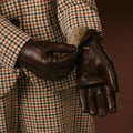 Luciana (brown) - Extended women's Italian lambskin leather gloves with rabbit fur lining 4