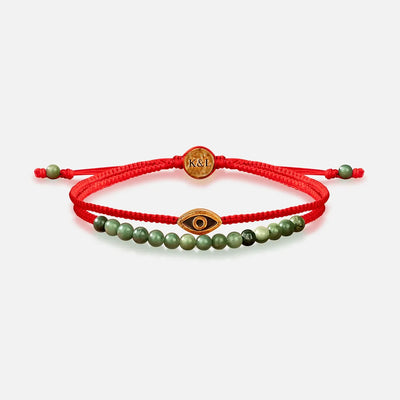 Fiery Luck Jade Evil Eye Charm Red String Wrap Bracelet