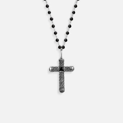 Profound Belief Silver Matte Onyx Cross Charm Necklace, by Karma and Luck