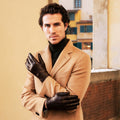 Marco (brown) - Italian lambskin leather gloves with white rabbit fur lining 2