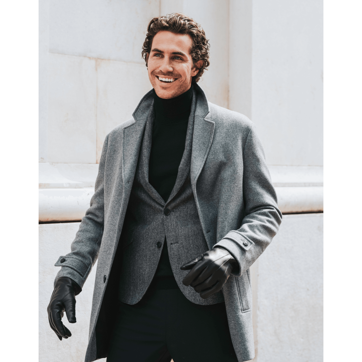 Marco (black) - Italian lambskin leather gloves with brown rabbit fur lining