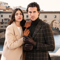 Marco (brown) - Italian lambskin leather gloves with white rabbit fur lining 9