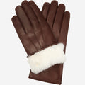 Marco (brown) - Italian lambskin leather gloves with white rabbit fur lining 1