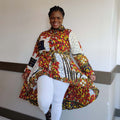 Kente African Print High Low Button up Shirt (White Red honey ) 2
