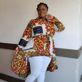 Kente African Print High Low Button up Shirt (White Red honey ) 3