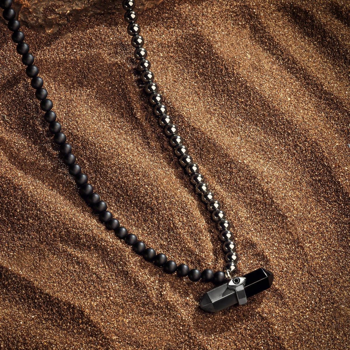Stabilizing Energy Hematite Onyx Evil Eye Pointer Necklace