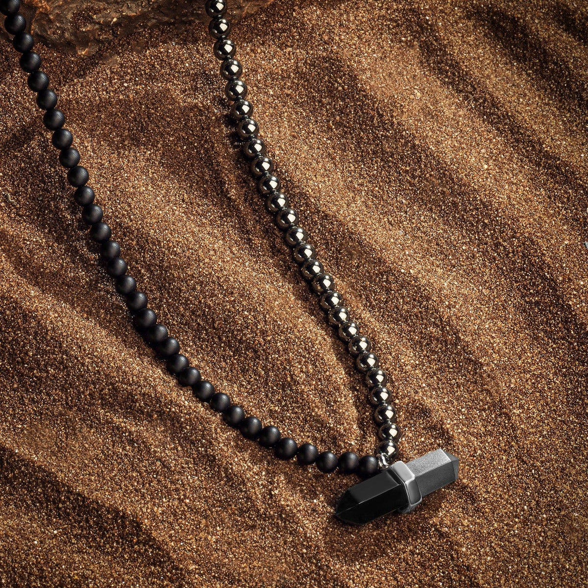 Stabilizing Energy Hematite Onyx Evil Eye Pointer Necklace