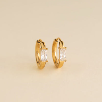 Baguette Crystal Rounded Huggie Hoop Earrings