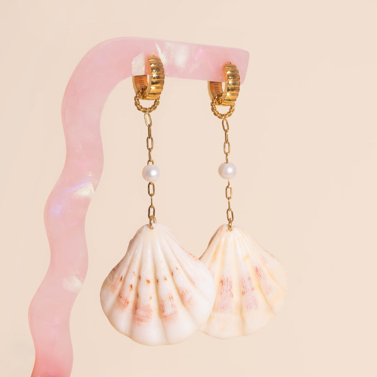 Jumbo Seashell Dangle Huggie Hoop Charms