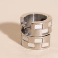 Pearl Shell Checkered Super Chunky Huggie Hoop Earrings 4