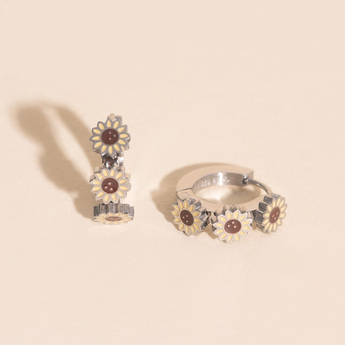 Sunflower 3D Huggie Hoop Earrings