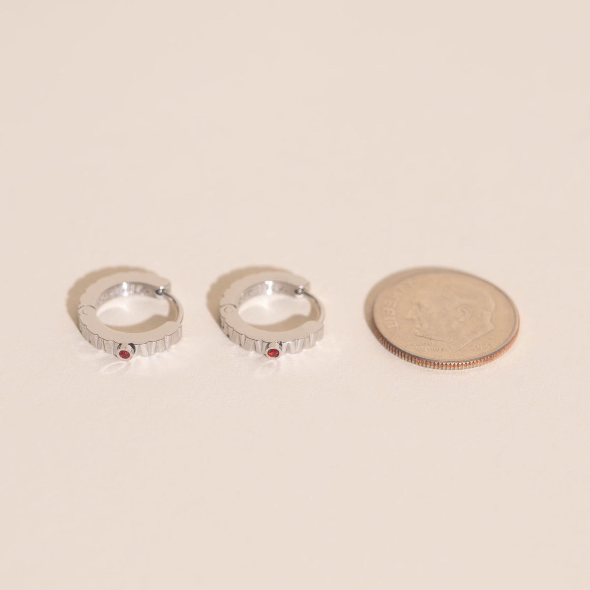 Red Crystal Textured Huggie Hoop Earrings