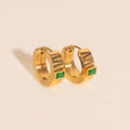 Textured Emerald Crystal Chunky Huggie Hoop Earrings 2