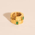 Textured Emerald Crystal Chunky Huggie Hoop Earrings 4