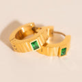 Textured Emerald Crystal Chunky Huggie Hoop Earrings 1