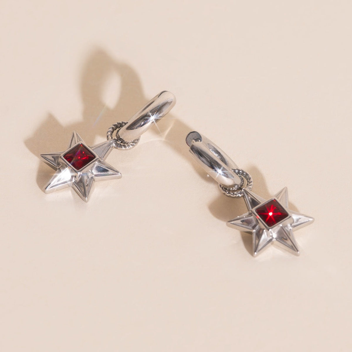 Ruby Star Chunky Huggie Hoop Charms