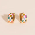 Bright Checkered Super Chunky Huggie Hoop Earrings 1