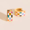 Bright Checkered Super Chunky Huggie Hoop Earrings 4