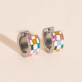 Bright Checkered Super Chunky Huggie Hoop Earrings 7