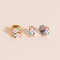Bright Checkered Super Chunky Huggie Hoop Earrings 8