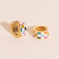 Bright Checkered Super Chunky Huggie Hoop Earrings 2