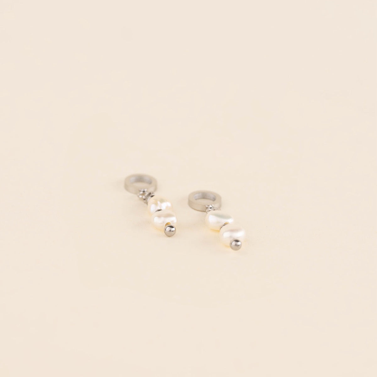 Stacked Natural Pearl Huggie Hoop Charms