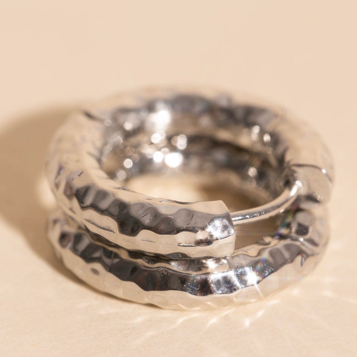 Hammered Chunky Rounded Huggie Hoop Earrings