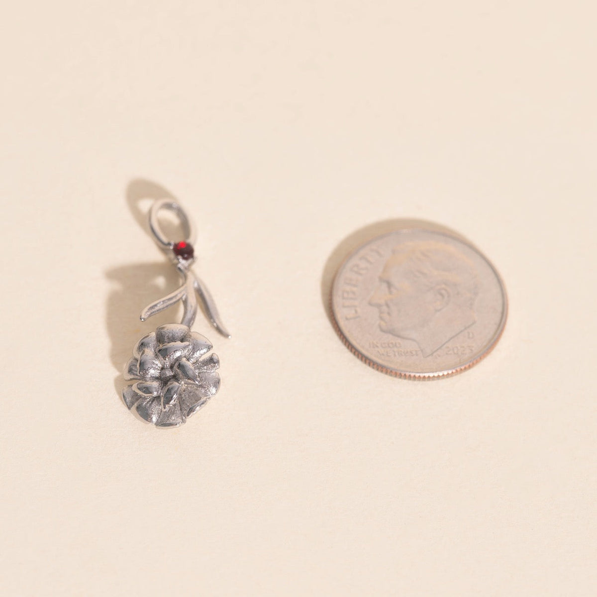 January Carnation Birth Flower Necklace Charm