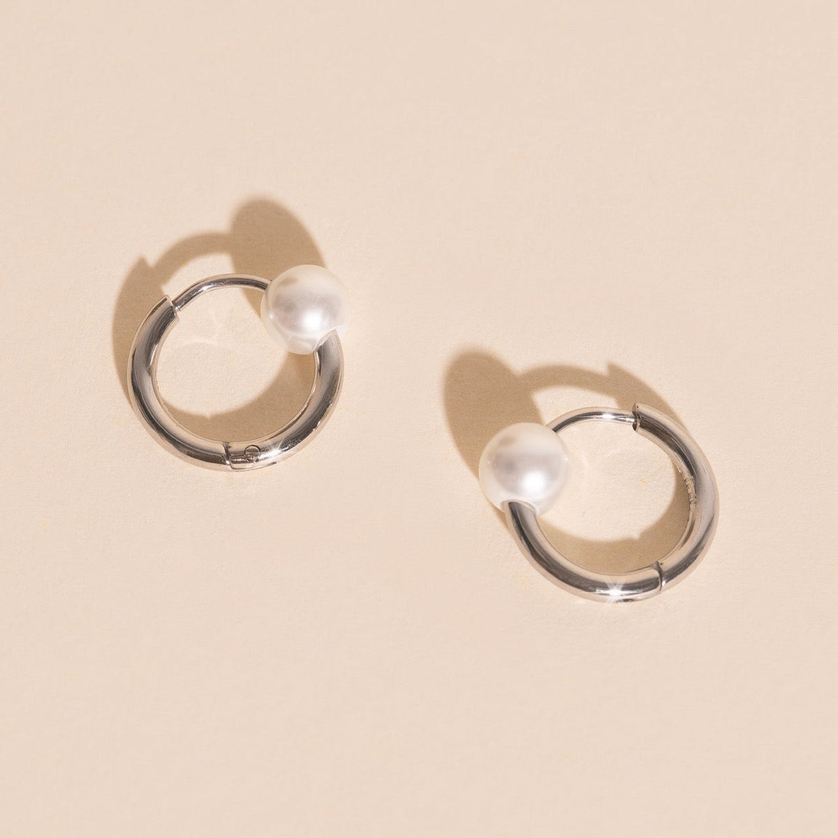 Pearl Huggie Hoop Earrings