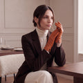 P2666 (orange) – Women’s unlined Italian lambskin leather dress gloves 6