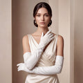 PZ01W14W (white) - Unlined Italian lambskin 16-button opera gloves with embroidery 3