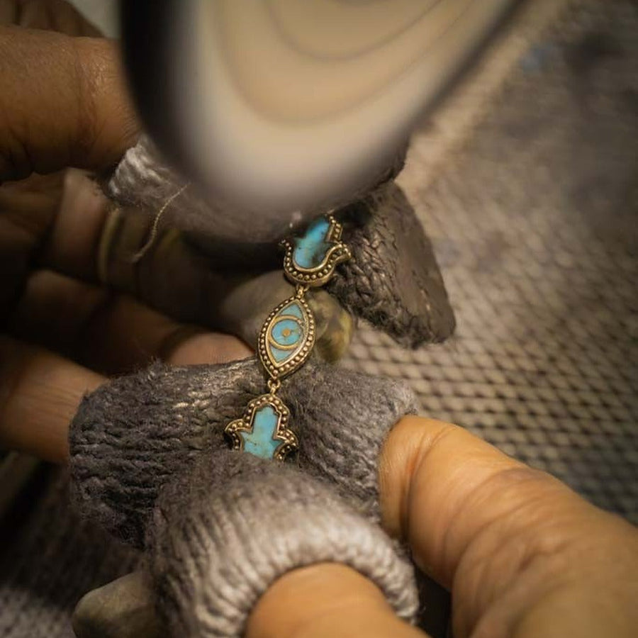 Peaceful Mindset Turquoise Evil Eye & Hamsa Gold Earrings