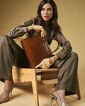 Patrizia (brown) - Italian calf leather womens handbag (with shoulder strap) 1