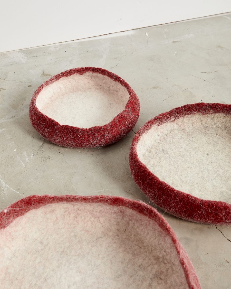 Berry Red Decorative Wool Nesting Bowls